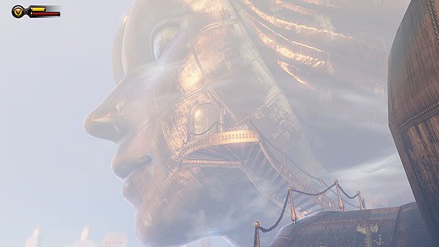 Kiedy wydostaniesz się na zewnątrz, przejdź kładką do pomieszczenia w głowie pomnika, skąd dostaniesz się do Biblioteki, w której przebywa Elizabeth - Znajdź dziewczynę | Rozdział 6 - Wieża Pomnika | BioShock Infinite - BioShock: Infinite - poradnik do gry