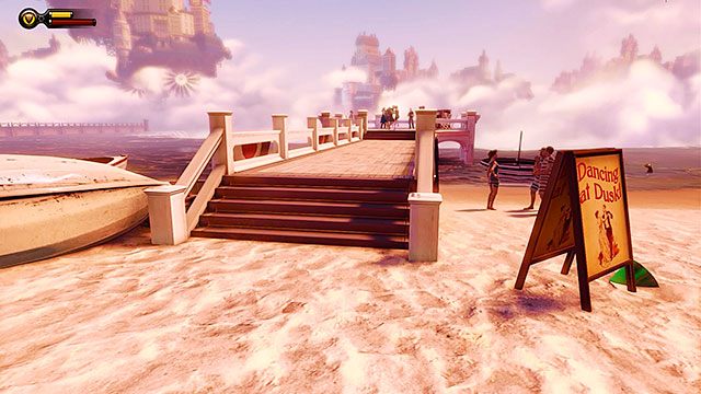 Podobnie jak na poprzedniej plaży, nie śpiesz się z odnalezieniem dziewczyny (która tańczy na molo) i dobrze przeszukaj okolicę - Znajdź Elizabeth | Rozdział 7 - Zatoka okrętów | BioShock Infinite - BioShock: Infinite - poradnik do gry