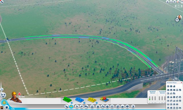 Przykład: miasto Czarnów ma dość komfortową sytuacje - od początku istnieje w regionie jedna droga, przy której możemy się rozbudować (screen powyżej) - Jak zacząć? | Podstawy rozgrywki w SimCity - SimCity - poradnik do gry