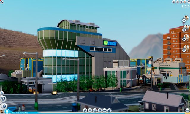 W tym budynku tworzy się komputery i telewizory - najdroższe i najbardziej zaawansowane produkty w grze - Budynki - elektronika | Specjalizacje miast w SimCity - SimCity - poradnik do gry