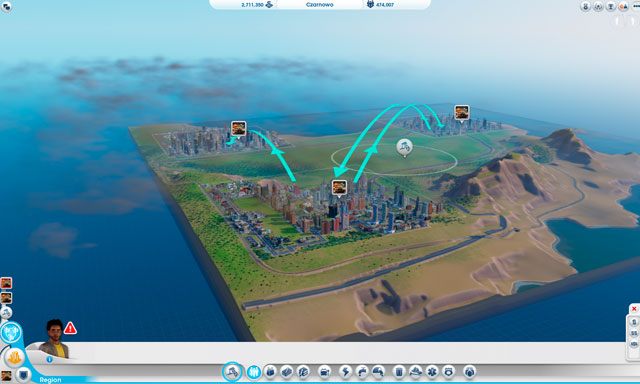Miasta tworzą jeden wielki organizm - obywatele komunikują się między nimi w sposób niezależny od gracza - Region w SimCity | Podstawy rozgrywki - SimCity - poradnik do gry