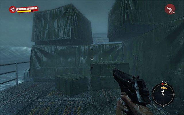 W celu kontynuowania podróży musisz wskoczyć na pokazane na powyższym screenie skrzynie - Znajdź drogę na główny pokład Prolog - Sztorm - Dead Island Riptide - poradnik do gry