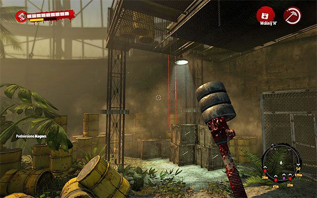 Aktualny cel podróży to pokazana na powyższym screenie czerwona drabina, która znajduje się za schodami, którymi dotarłeś do szklarni - Zdobądź odczynniki od zmutowanych naukowców Dr Kessler - Dead Island Riptide - poradnik do gry