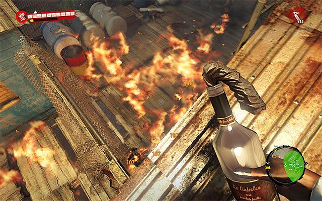 Zatrzymaj się nad pokazanym na powyższym screenie odgrodzonym obszarem, który jest silnie okupowany przez szwendaczy - Poszukaj wejścia do warsztatu Akcja z pompą - Dead Island Riptide - poradnik do gry