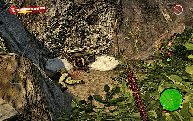 Podejdź do miejsca, w którym przebywał (lub nadal przebywa) zbir i skręć na zachód, odnajdując wąskie przejście przy krzakach - W zasięgu Poboczne zadania - Dżungla - Dead Island Riptide - poradnik do gry