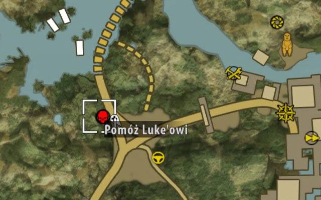 Szansa na rozpoczęcie tego pobocznego zadania pojawia się w trakcie eksploracji głównych dróg na zachód od Przystani Marika - Uratuj Lukea Poboczne zadania - Dżungla - Dead Island Riptide - poradnik do gry