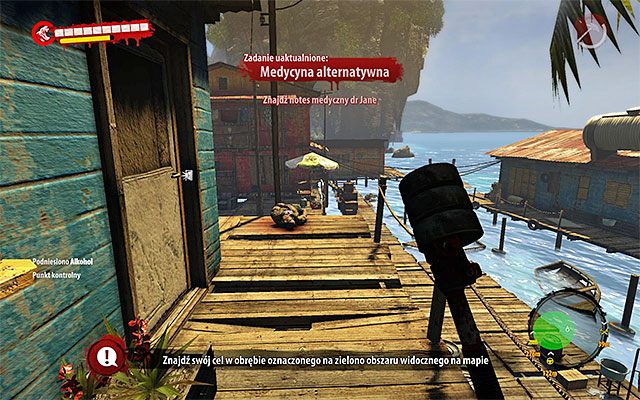 Poszukiwany gabinet lekarski znajduje się w południowo-zachodniej części oznaczonego zielonym kolorem obszaru - Medycyna alternatywna Poboczne zadania - Dżungla - Dead Island Riptide - poradnik do gry
