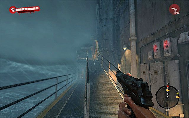 Udaj się w stronę lewej bramki i wybierz pomost prowadzący na wyższy pokład - Dotrzyj na mostek i do centrum dowodzenia Prolog - Sztorm - Dead Island Riptide - poradnik do gry