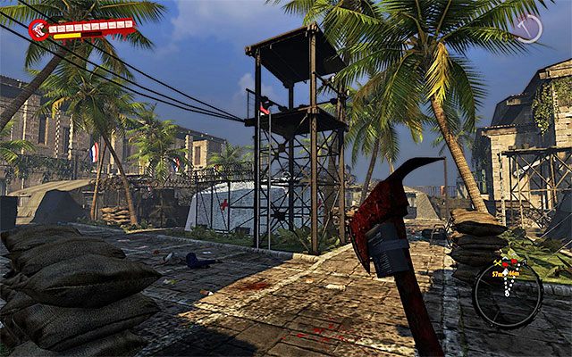 Trzecią wieżę odnajdziesz tuż po wkroczeniu do północnej części bazy wojskowej - Zniszcz lub wyłącz syreny Zmilitaryzowana strefa - Dead Island Riptide - poradnik do gry
