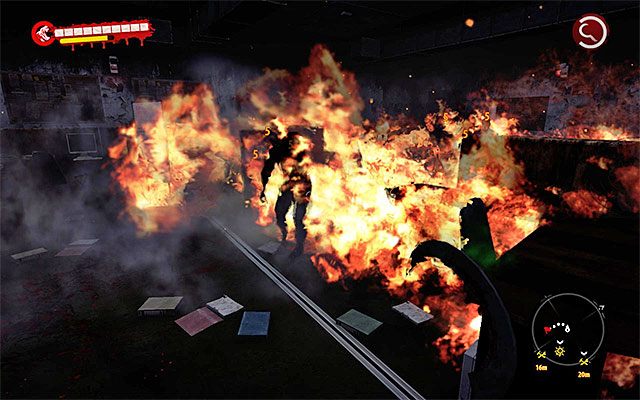 Wznów przemarsz, docierając do nowych drzwi prowadzących do pomieszczenia z płomieniami - Włącz system przeciwpożarowy Zmilitaryzowana strefa - Dead Island Riptide - poradnik do gry