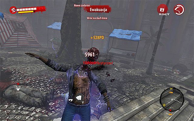 Radzę szybko wyruszyć w stronę Kina na starym mieście, albowiem od momentu załączenia muzyki w okolicy sceny regularnie będą pojawiali się nowi zarażeni - Wróć na dach kina Ewakuacja - Dead Island Riptide - poradnik do gry