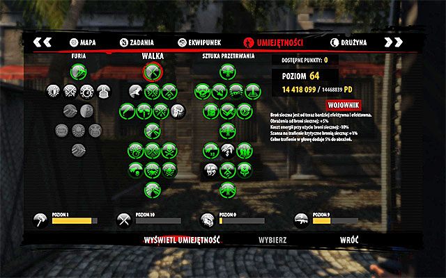 Analogicznie do poprzedniej odsłony cyklu rozwój postaci odbywa się poprzez odblokowywanie umiejętności podzielonych na trzy różne drzewka rozwoju - Rozwój postaci i jej wyposażenie - Dead Island Riptide - poradnik do gry