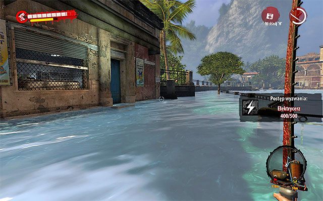 Wkrocz do zalanego obszaru i dotrzyj do zabarykadowanego wejścia do warsztatu, uważając po drodze na pływaków - Projekty - Henderson (01 - 11) - Dead Island Riptide - poradnik do gry