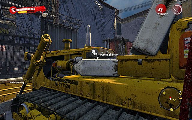 Podejdź do lewej części buldożera i zlokalizuj przycisk odpowiedzialny za załączenie maszyny - Włącz buldożer Strefa Kwarantanny - Dead Island Riptide - poradnik do gry