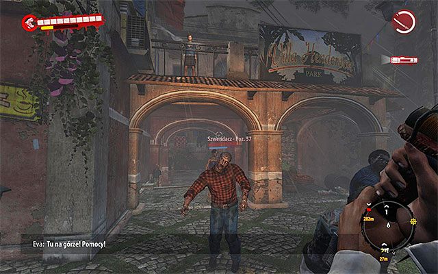Na wschód od willi powinieneś usłyszeć muzykę wydobywającą się z jednego z budynków oraz zauważyć Evę skrywającą się przed zombiakami na jednym z górnych balkoników - Martwi słabo tańczą Poboczne zadania - Henderson - Dead Island Riptide - poradnik do gry