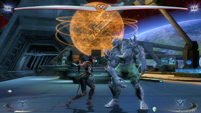 Na środku areny w tle znajduje się żółta kula, walcząc przed nią można rzucić w nią przeciwnikiem - Injustice: Wieża Strażnicza - arena - Injustice Gods Among Us - poradnik do gry