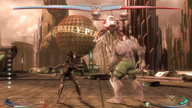 Nad areną walki lata niewielki pojazd, aby go wykorzystać należy do niego doskoczyć - Injustice: Metropolis - arena - Injustice Gods Among Us - poradnik do gry