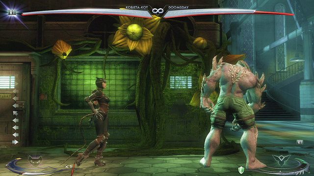 Po lewej stronie sali znajduje się trujący kwiat - Injustice: Arkham Asylum, Azyl Jokera - arena - Injustice Gods Among Us - poradnik do gry