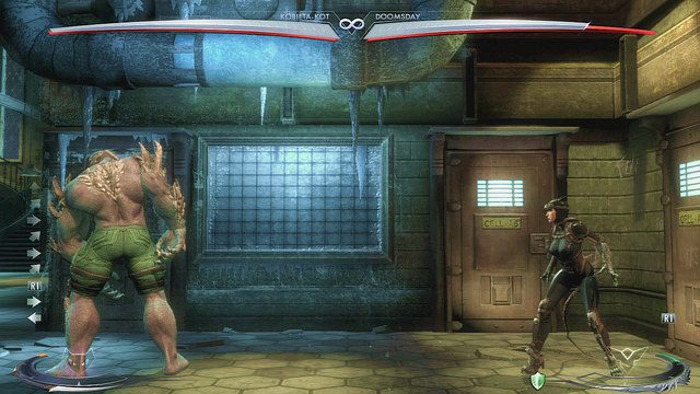 Po prawej stronie areny znajduje się gruba rura zawieszona na suficie - Injustice: Arkham Asylum, Azyl Jokera - arena - Injustice Gods Among Us - poradnik do gry