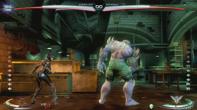 Na lewym krańcu areny znajduje się kuchenka - Injustice: Arkham Asylum, Azyl Jokera - arena - Injustice Gods Among Us - poradnik do gry