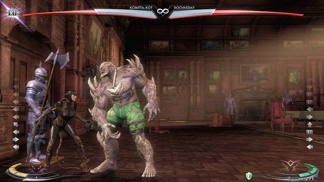 Na lewym krańcu areny znajduje się zbroja - Injustice: Rezydencja Waynea, Rezydencja Waynea nocą - arena - Injustice Gods Among Us - poradnik do gry