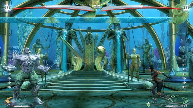 Na środku areny w tle znajduje się tron, walcząc przed nim można rzucić w niego przeciwnikiem - Injustice: Atlantyda - arena - Injustice Gods Among Us - poradnik do gry