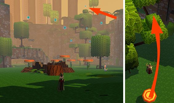 Pierwsze osiem Baubli w Zone 2, jeden z nich ukryty na szczycie drzewa - Start-Checkpoint 1 | World 1 - Zone 2 (Dark Woods) w Guild Wars 2 - Guild Wars 2 - poradnik