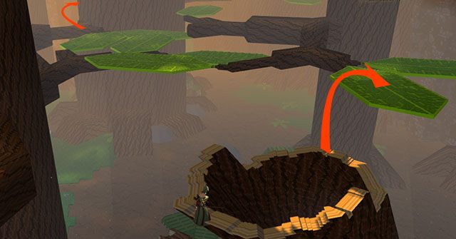 Ze skośnego pnia droga prowadzi do następnej skrzyni - Checkpoint 1-2 | World 1 - Zone 2 (Dark Woods) w Guild Wars 2 - Guild Wars 2 - poradnik