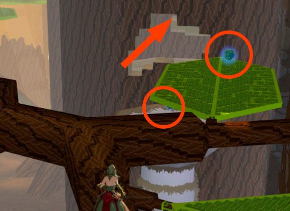 Wejście do wysokiego pnia z lokacji między checkpointami 1 i 2 a za nim czwarty Bauble - Checkpoint 2-3 | World 1 - Zone 2 (Dark Woods) w Guild Wars 2 - Guild Wars 2 - poradnik