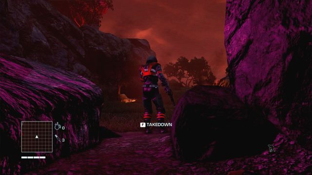 Kolejny cel to podświetlone na fioletowo przejście w skałach - kucnij, aby dostać się do środka i przejść dalej - 1 - You got time to duck? | Zadania główne | Far Cry 3 Blood Dragon - Far Cry 3: Blood Dragon - poradnik do gry