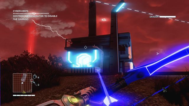 Kieruj się w stronę oznaczonego na mapie budynku z generatorem osłon garnizonu - 2 - Theyre hee-eere! | Zadania główne | Far Cry 3 Blood Dragon - Far Cry 3: Blood Dragon - poradnik do gry