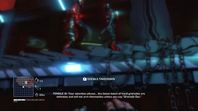 Podpłyń (pod wodą) do miejsca, w którym zatrzymało się dwóch wrogich żołnierzy - to doskonała okazja na wykonanie podwójnej egzekucji - 5 - I dont deal with psychos. I putem away | Zadania główne - Far Cry 3: Blood Dragon - poradnik do gry