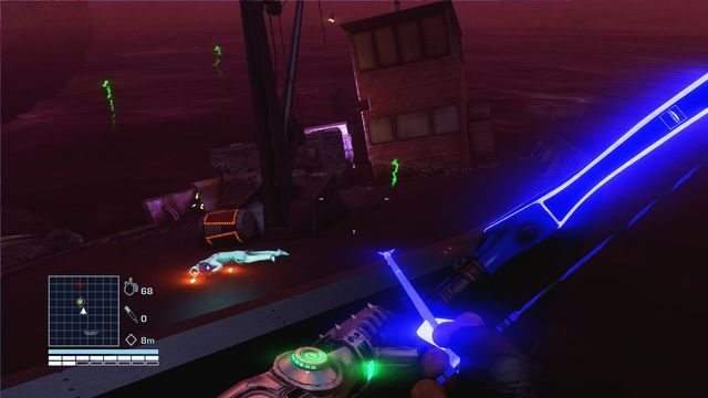 Ponieważ cel znajduje się na wodzie, skorzystaj z łodzi lub skutera, aby się tam dostać (możesz również płynąć wpław, ale uważaj na cyberrekiny) - Mind the teeth | Far Cry 3 Blood Dragon - Far Cry 3: Blood Dragon - poradnik do gry