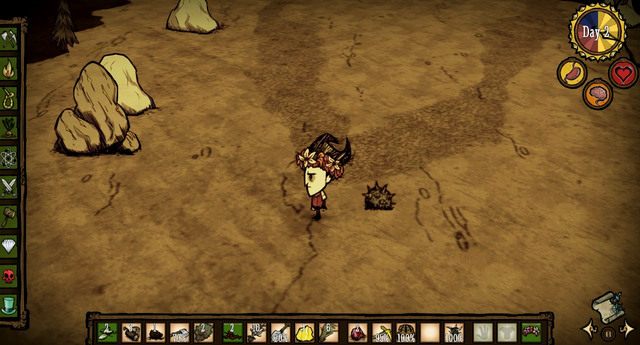Gdy zaopatrzysz się już w przynajmniej 5-10 sztuk pożywienia, pora wyruszyć na poszukiwania kamieni (Rocks) - Dont Starve: Dzień pierwszy | Początek przygody - Dont Starve - poradnik do gry