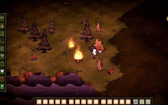 Pierwszego dnia prawdopodobnie nie uda ci się zdobyć kamieni, więc tuż przed zapadnięciem zmroku rozpal ognisko - Dont Starve: Dzień pierwszy | Początek przygody - Dont Starve - poradnik do gry