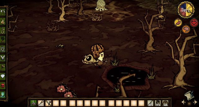 Aby złapać rybę, kliknij na powierzchnię wody i poczekaj, aż zwierzę złapie przynętę - Dont Starve: Polowanie | Zdobywanie pożywienia - Dont Starve - poradnik do gry