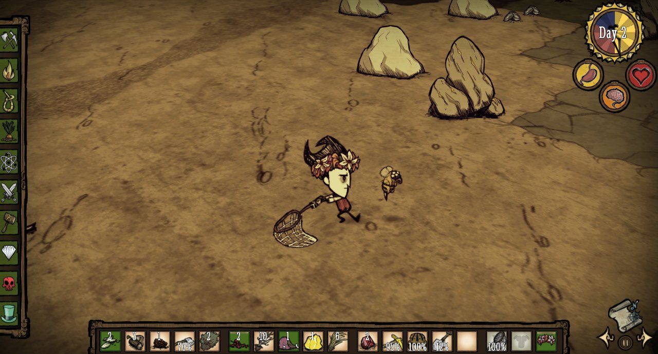 Zbierające nektar pszczoły (Bee) są łatwym celem dla uzbrojonego w siatkę (Bug Net) bohatera - Dont Starve: Hodowla zwierząt - Dont Starve - poradnik do gry