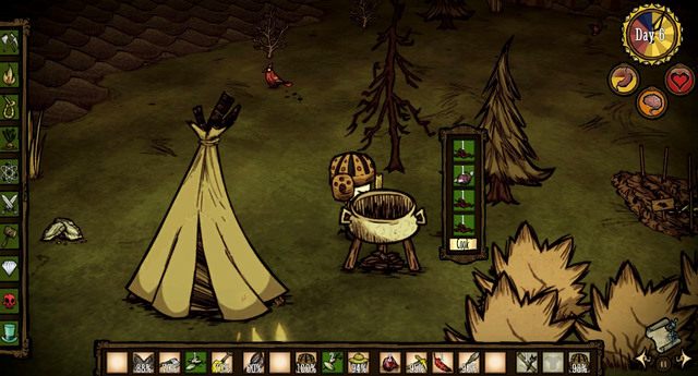 Wspomniany garnek umożliwia gotowanie z czterech składników rozmaitych potraw, które bardzo szybko obniżają poziom głodu oraz leczą naszego bohatera - Dont Starve: Gotowanie potraw - Dont Starve - poradnik do gry