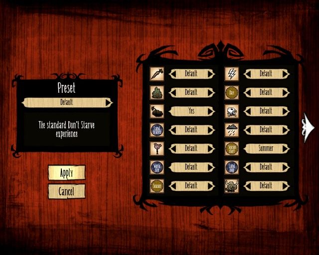 Tak wygląda ekran kreacji świata gry. - Dont Starve: Lista Aktualizacji - Dont Starve - poradnik do gry