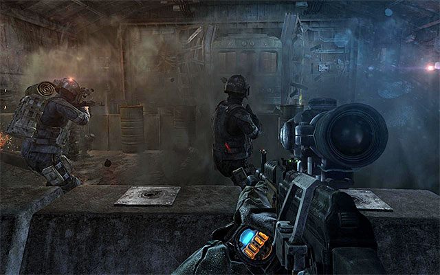 Możesz już ustawić się przy murku pełniącym rolę barykady - Broń D6 do momentu całkowitego zniszczenia zapasów broni biologicznej | Rozdział 30 - D6 - Metro: Last Light - poradnik do gry