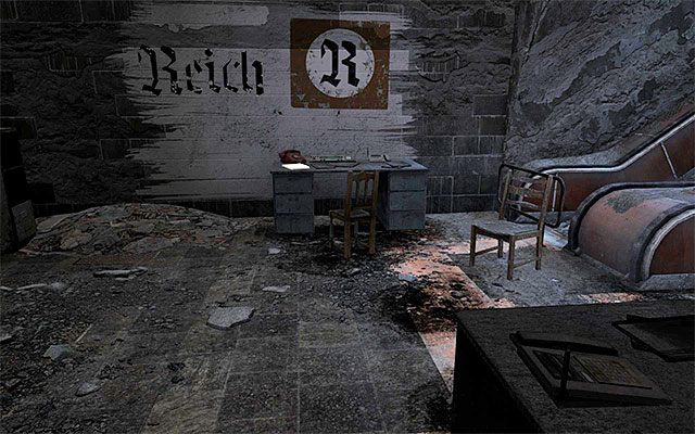 Strona leży na biurku zlokalizowanym na wprost od miejsca rozpoczęcia etapu, na lewo od nieczynnych schodów ruchomych - 4 - Rzesza | Strony dziennika Artema | Metro Last Light - Metro: Last Light - poradnik do gry