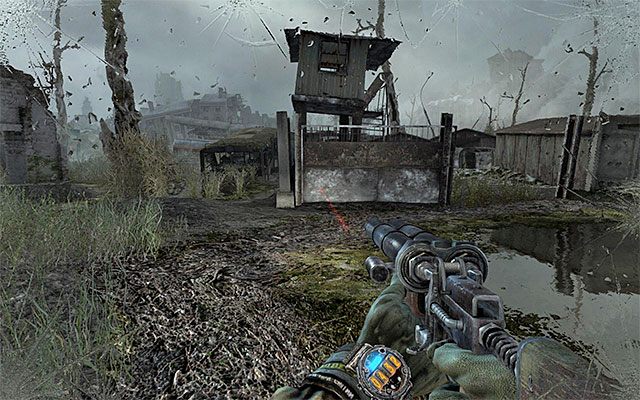 Jedną z najważniejszych lokacji na bagnach jest pokazane na powyższym screenie obozowisko i znajduje się ono na wprost od miejsca startu - Skrzynie z ekwipunkiem na bagnach | Inne sekrety | Metro Last Light - Metro: Last Light - poradnik do gry