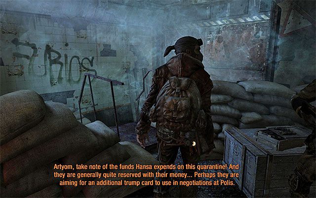 Korzystając z okazji zabierz też dwa (darmowe) filtry z prawej półki i wejdź w interakcję z gitarą Możesz ruszać dalej - Idź za Chanem, by odszukać Cienia | Rozdział 20 - Kwarantanna - Metro: Last Light - poradnik do gry