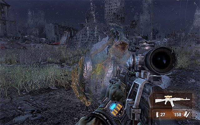 Oddal się od przystani promowej i rozpocznij atakowanie krewetek, które dość regularnie będą pojawiały się w okolicy - Przedostań się na drugą stronę | Rozdział 16 - Zmierzch | Metro Last Light - Metro: Last Light - poradnik do gry