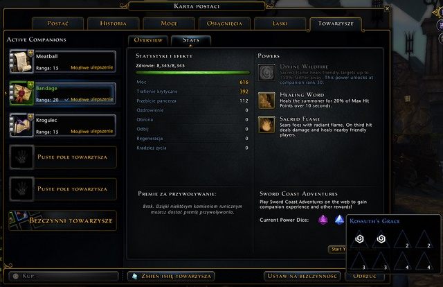 Na pierwszym poziomie towarzysz może mieć jedną runę i jeden element ekwipunku, następne runy dostępne są na poziomach 10 i 15, natomiast kolejne dwa miejsca na ekwipunek odblokują się po osiągnięciu 15 i 30 poziomu twojego towarzysza - Towarzysze (Companions) w Neverwinter | Bohater - Neverwinter - poradnik do gry