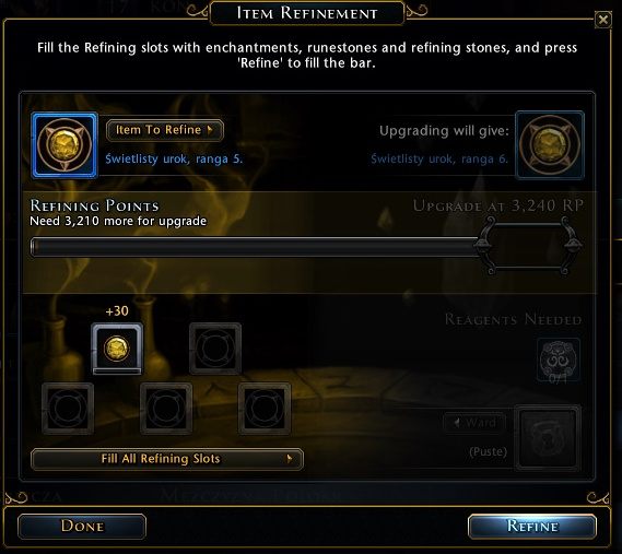 Proces ulepszania polega na wypełnieniu paska widocznego poniżej runy/ulepszenia, którego poziom chcesz podnieść - Ulepszenia i runy w Neverwinter | Wyposażenie - Neverwinter - poradnik do gry