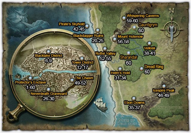 Nazwa obszaru - Mapa świata i sugerowane poziomy lokacji | Mapy Neverwinter - Neverwinter - poradnik do gry