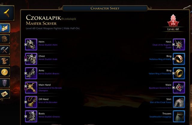 Widok okna postaci na stronie Gateway - Gateway - dostęp przez przeglądarkę w Neverwinter | Pierwsze kroki - Neverwinter - poradnik do gry