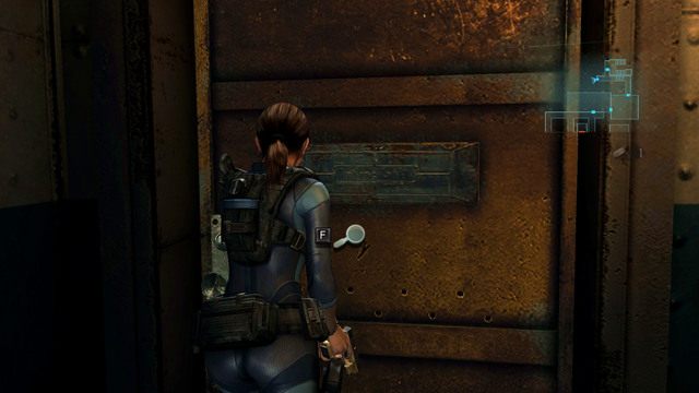 Na rozwidleniu korytarzy, udaj się prosto i przyjrzyj zamkniętym drzwiom - W głębiny - część III | Epizod 1 | Resident Evil Revelations - Resident Evil: Revelations - poradnik do gry