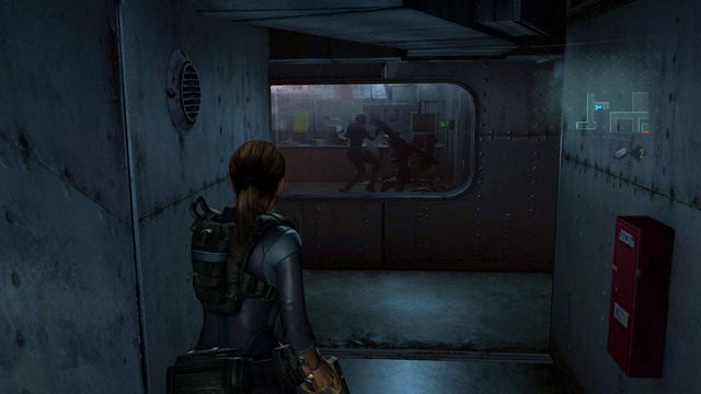 Po przejściu przez jedyne otwarte wrota, zejdź schodami poziom niżej - W głębiny - część III | Epizod 1 | Resident Evil Revelations - Resident Evil: Revelations - poradnik do gry
